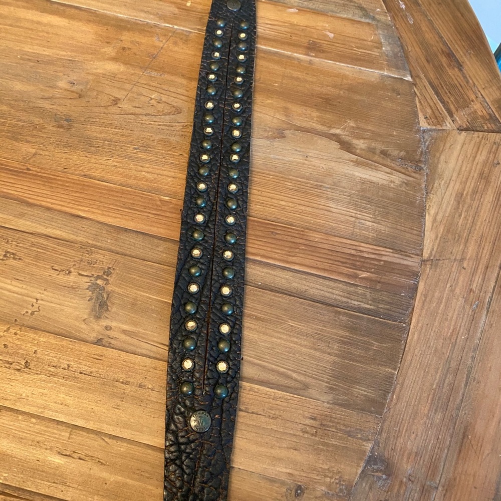 Two Bar West Studded Leather & Crystal Bag Strap